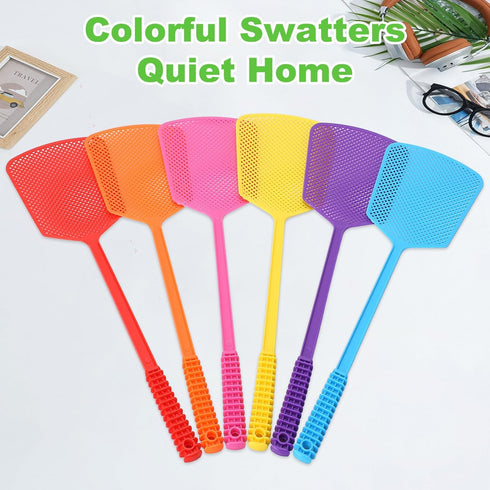 Fly Swatter,Plastic Flyswatters Multi-Pack,6 Bulk Vibrant Colorful Fly Killer,Long Handle Bug Swatter for Indoor and Outdoor...