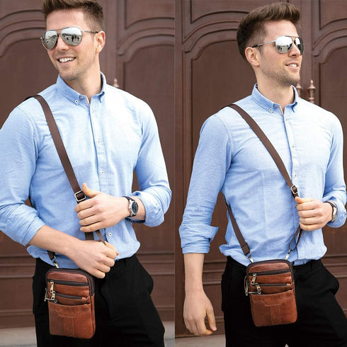 Cell Phone Shoulder Bag Leather Men, Waterproof Phone Waist Bag Messenger Bag Crossbody Purse with Belt Loop Wallet Case...