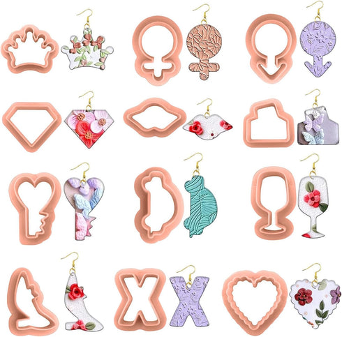 DIYOOHOMY22 Pcs Pink Polymer Clay Cutters for Earring Jewelry Plastic Models Tools Shape Jewelry Making Kit Boho Flower Press Molds Arts and Craft...