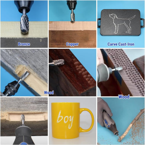 20Pcs 1/8" Shank Carbide Burr Bits Compatible with Dremel Bits Metal Grinding Bits Wood Stone Carving Cutting Engraving Grinder Kit Attachment Rot...