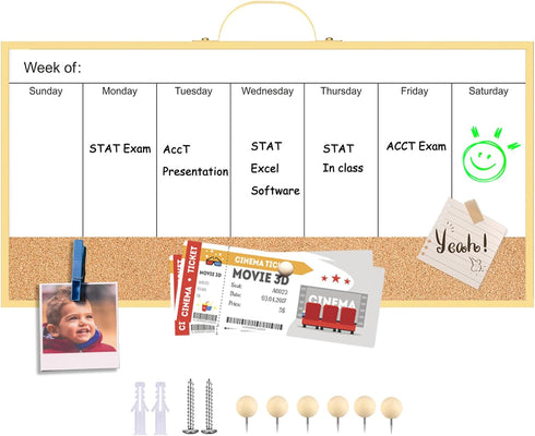 Magnetic Weekly Dry Erase White Board and Cork Board, Aluminum Frame Mini Whiteboard?Magnetic Surface Whiteboard with Holder for Home Office and W...