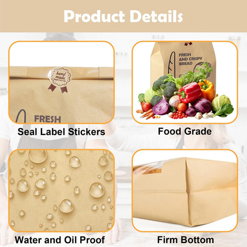 25 PCS Kraft Paper Bread Bags for Homemade Bread with Clear Window Large Sourdough Bread Bags Includes Label Seal Stickers Bakery Food Packaging B...