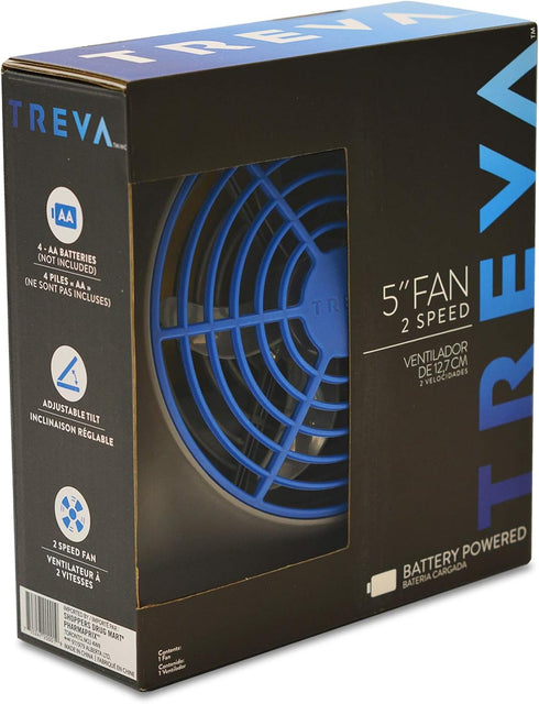 Treva 5 Inch Battery Powered Fan Portable Desk Fan 2 Cooling Speeds with Compact Folding & Tilt Design Cubicle Accessories Small Portable 2 Pack (...