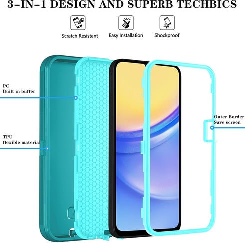 Qinmay Phone Case for Samsung Galaxy A15 5G Case with HD Screen Protector, Samsung A15 5G Case Durable Shockproof 3-Layer Cover for Galaxy A15 5G ...