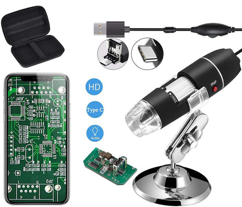 Original 40-1000X USB Microscope with Portable Carrying Case, Digital Magnification Endoscope Camera 8 LEDs Metal Base for Android Phone and Table...