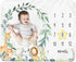 Baby Monthly Milestone Blanket Boy - Jungle Animals Newborn Month Blanket Neutral Safari Personalized Shower Gift Eucalyptus Leaf Wreath Nursery D...