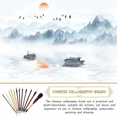 12 Pieces Chinese Calligraphy Brushes Painting Writing Brushes Watercolor Brushes Set Kanji Japanese Sumi Painting Drawing Brushes Kanji Art Brush...