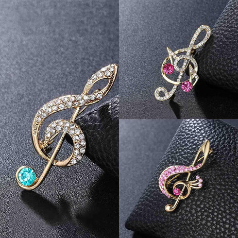 3Pcs Crystal Pearl Music Note Brooches Elegant Rhinestone Treble Clef Statement Brooch Pins Fashion Jewelry Accessories for Women Girl Gift...