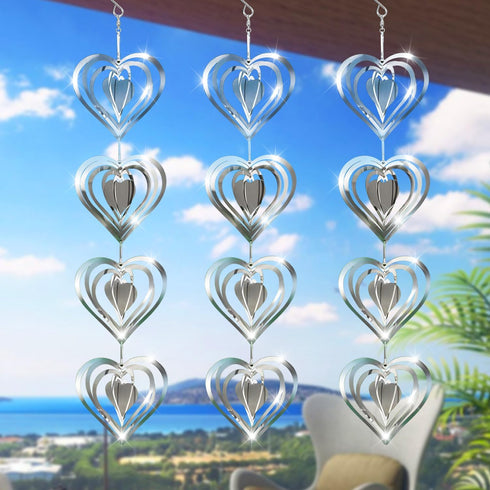 12 Metal Heart Bird Scarer Discs Set, Wind Spinners 3D Helix Reflector Stainless Steel Sparkly Outdoor Garden Decor, Scare Birds & Animals Away fr...