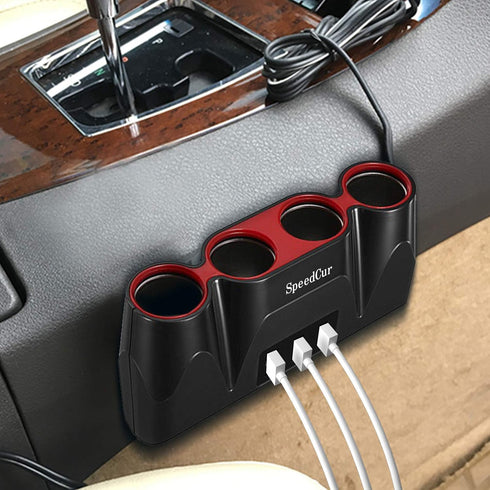 USB Car Charger Splitter Adapter, 120W 12V/24V 4-Socket Cigarette Lighter Adapter with 3pcs USB QC3.0 Car Charger Socket Quick Charge for GPS, Das...