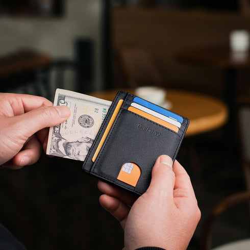 Buffway Slim Minimalist Front Pocket RFID Blocking Leather Wallets for Men and Women - Cross Black...