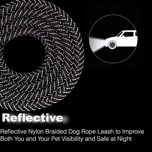 6FT 10FT Strong Dog Leash Black Rope Leash Highly Reflective Threads with Soft Padded Handle for Small Medium Large Dogs (10ft-black-1/2)...