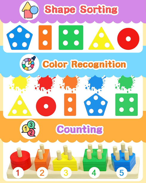 Montessori Toys for 1 2 3 Year Old Boy Girl, Toys for Ages 2-4 0-2 Toddlers Kids Baby, 1 2 Year Old Boy Girl Birthday Gifts, Wooden Learning Puzzl...