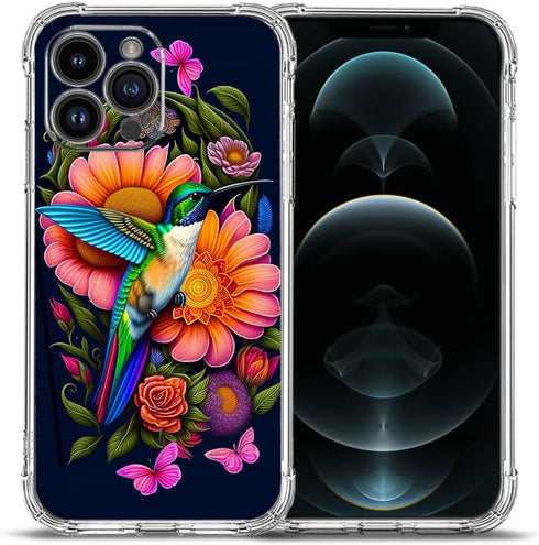Case for iPhone 12 Pro Max,Hummingbird Butterfly Flowers Drop Protection Shockproof Case TPU Full Body Protective Scratch-Resistant Cover for iPho...
