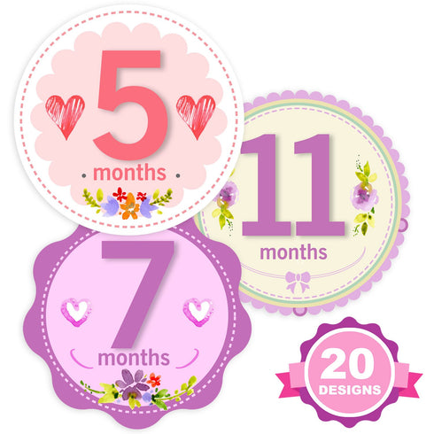 Baby Monthly Milestone Stickers for Girls by TurtleSurfers | Floral Designs with Holiday Themes Included! | All Months and First Year Including Bo...