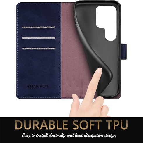 SUANPOT for Samsung Galaxy S22 Ultra with RFID Blocking Leather Wallet case Credit Card Holder,Flip Folio Book Phone case Shockproof Cover Women M...