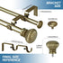 Urbanest Fluted Ball Adjustable Double Drapery Curtain Rod Set, 5/8", 48"-84", Antique Gold...