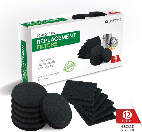 12 Pieces Counter Top Activated Carbon Compost Bin Filters - Extra Thick Indoor Pail Replacement Charcoal Caddy Filters Refill, 0.4" Thickness...