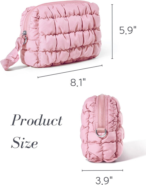 Quilted Makeup Bag Cosmetic Bag, Travel Toiletry Bag for Women, Cute Makeup Bag Organizer Baby Pink Makeup Pouch (M, Pink)...