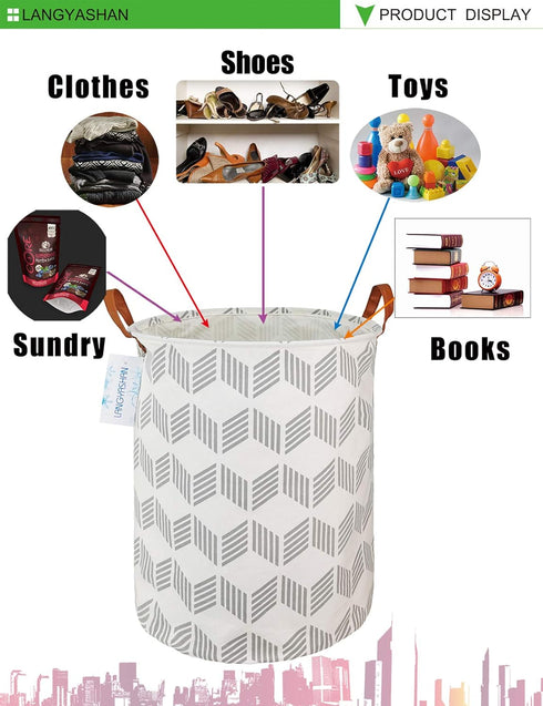 LANGYASHAN Laundry Basket Canvas Fabric Collapsible Organizer Basket for Storage Bin Toy Bins Gift Baskets Bedroom Clothes Children Nursery Hamper...