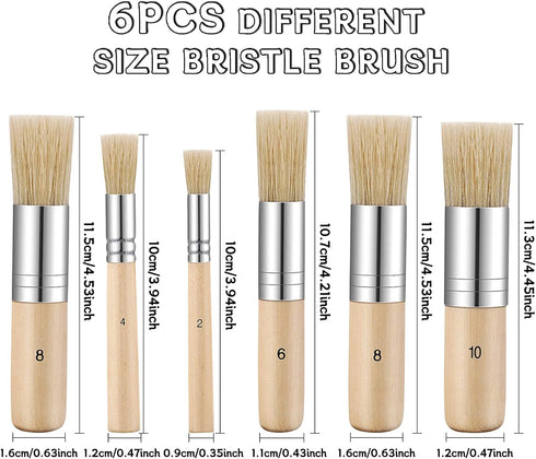 6 Pieces Wooden Bristle Stencil Brushes Set, Multi Size Bristle Painting Brushes Wooden Handle Stencil Brushes for Acrylic Oil Watercolor Painting...