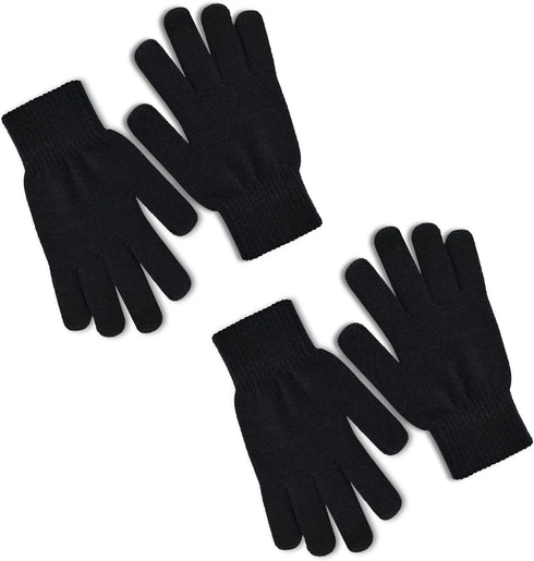 2 Pairs Winter Magic Gloves Stretchy Warm Black Knit Gloves for Men or Women (One Size Fits All)...