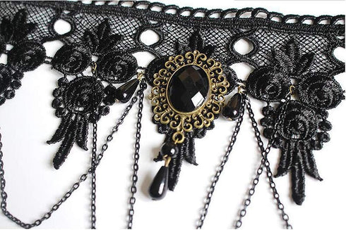 Black Choker Lace Necklace with Bracelet Set Punk Party Gothic Vintage Handmade Lolita Retro Bracelet Wristband for Women...