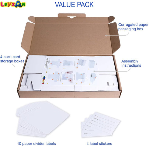 Trading-Card Storage Box, 4-Pack • 400 Count Corrugated Cardboard Storage Box with dividers & labels for TCG/Magic/Mtg Storage and Collection, Hor...