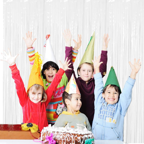 BTSD-home 4 Pack 3x 8ft White Foil Fringe Curtain Backdrop Party Streamers Decorations Metallic Photo Booth Tinsel Theme Bachelorette Graduation W...