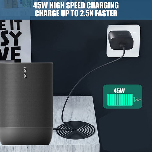 45W Charger for Sonos Move Bluetooth Speaker Compatible with Sonos Move USB Type C Wall Travel Charger (6.5Ft)...