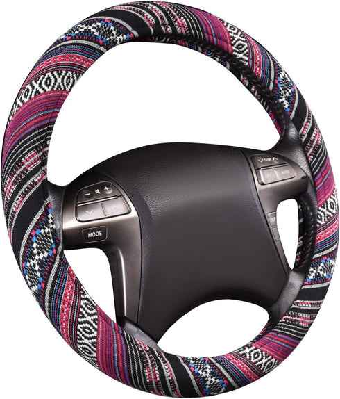 CAR PASS Boho Steering Wheel Cover, Ethnic Flax Cloth Universal Steering Wheel Cover,Anti-Slip Design,Most of Vehicles,Cars,SUV,Vans...