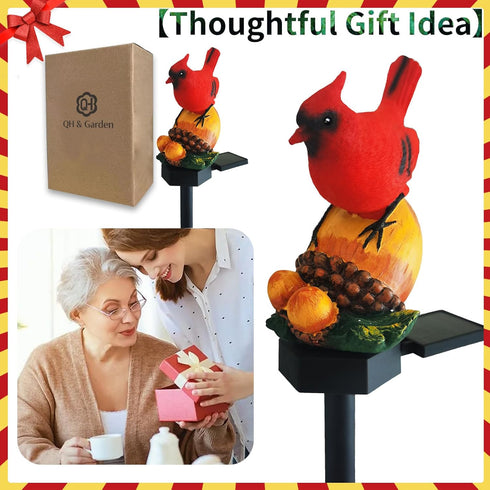 QH & Garden Solar Outdoor Lights Bird Garden Statues Decor, Cardinal Bird Figurine Lights with Powered LED | Resin Waterproof Garden Outdoor Decor...
