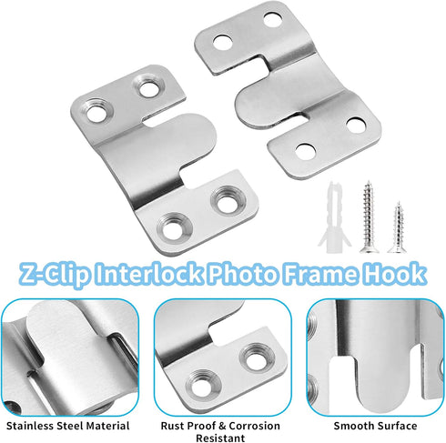 6 Pairs Flush Mount Bracket, 54 x 30mm Interlocking Picture Hanging Hooks Stainless Steel Photo Frame Hook Furniture Connector for Mirrors Picture...