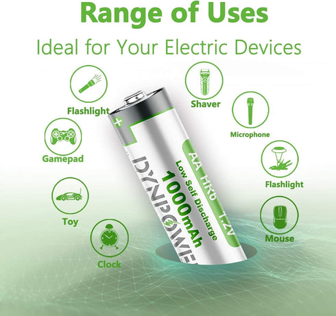 NiMH AA 1000mAh Rechargeable Batteries 1.2V,Pre-Charged Double A for Outdoor Solar Lights Garden Light String Lights, (Pack of 8)...