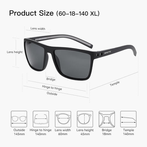 ZENOTTIC Polarized Sunglasses for Men Lightweight TR90 Frame UV400 Protection Square Sun Glasses...