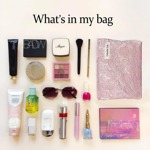 STARDW Aesthetic Floral Makeup Bag Cosmetic Bag Travel Toiletry Bag for Women Cute Pink Makeup Bag Organizer Large Skincare Bag Zipper Pouch (Roma...