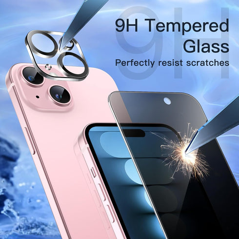 JETech Privacy Screen Protector for iPhone 15 6.1-Inch with Camera Lens Protector, Anti-Spy Tempered Glass Film, Easy Installation Tool, 2-Pack Ea...