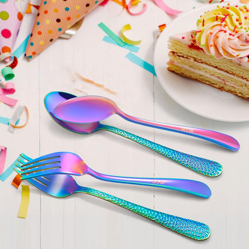 LIANYU 10-Piece Kids Silverware Set, Rainbow Toddler Utensils Flatware Set, Stainless Steel Child Preschooler Cutlery Set, Includes 5 Kids Spoons,...
