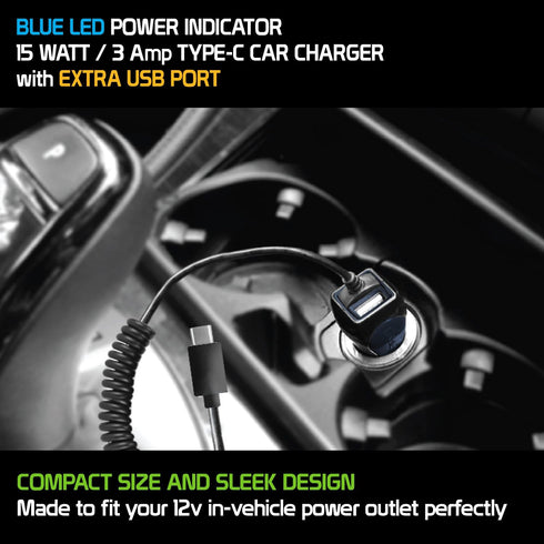 Cellet High Powered 3Amp, Fast Charging 15Watt, Dual USB Port Car Charger with 4ft Long Type-C Cable Compatible for BlackBerry Keyone/Essential Ph...