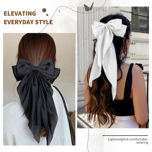 2 Pcs Silky Satin Big Hair Bows Ribbon Hair Barrettes Clip, Large Bow Hair Slides Metal Clips French Barrette OverSized Long Tail Hair Accessories...