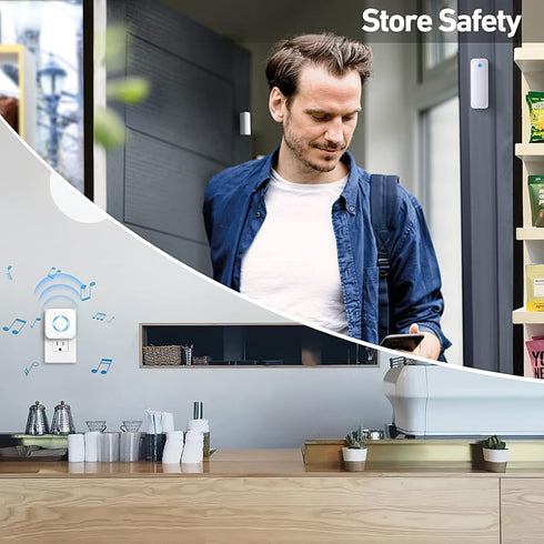 Door Chime, Satisure Wireless Door Open Contact Sensor Alarm Chime with 600 FT Range 58 Chimes 5 Volume Levels LED Indicators, Door Ringer Alert f...