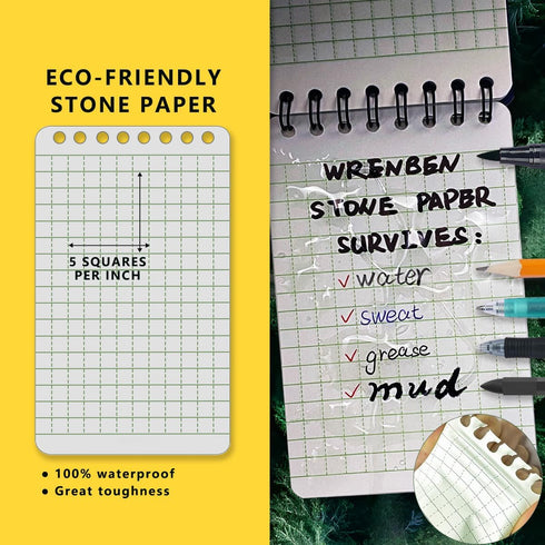 4PCS Weatherproof Pocket Spiral Notebook 3"x5" with Stone Graph Paper and PVC Cover, All-Weather Notepad A7 Steno Pads for Outdoor Field Military ...