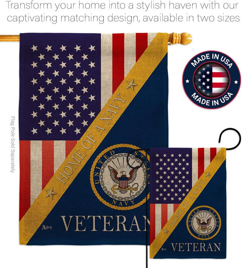 Home of Navy Burlap Garden Flag - Armed Forces USN Seabee United State American Military Veteran Retire Official - House Decoration Banner Small Y...