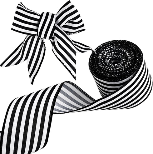 Ribbon for Crafts Wired - Black and white striped polyester Wired Ribbon, 10 Yards 2.5 Inch Wired Ribbon, Christmas Ribbon Wired, Craft Ribbon for...