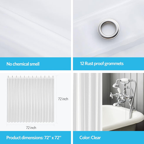 EHZNZIE Clear Shower Curtain Liner Light Weight PEVA, Shower Liner 72x72 Inches, Waterproof, No Chemical Smell with 12 Rust Proof Metal Grommets H...
