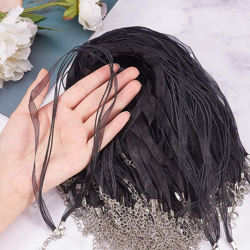 arricraft 100PCS 17.7" Multi-Strand Ribbon Necklace Cord with 3 Loops Waxed Cord Organza Ribbon Alloy Lobster Claw Clasps Chains for Necklace Maki...