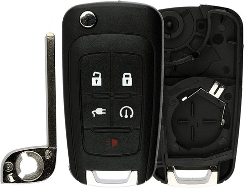 KeylessOption Keyless Entry Car Remote Start Flip Key Fob Shell Case Button Pad Outer Cover for 2011-2015 Chevy Volt OHT05918179...