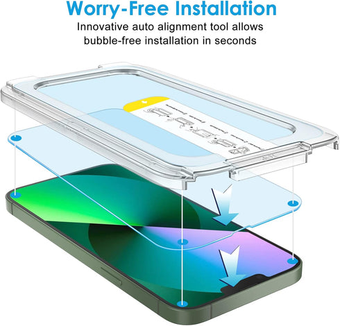 JETech One Touch Install Screen Protector for iPhone 13/13 Pro 6.1-Inch, Full Coverage Tempered Glass Film, Auto Alignment Tool Kit, HD Clear, 2-P...