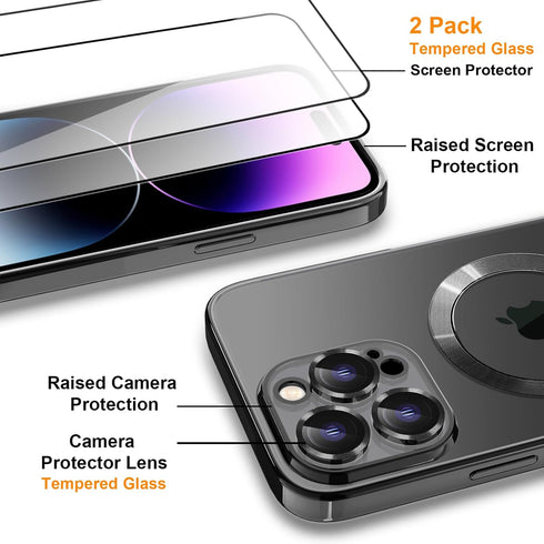for iPhone 14 Pro Max Case Magsafe, Magnetic Clear Case with Screen Protector and Camera Cover, Transparent Electroplated Case for Women/Girl/Men ...