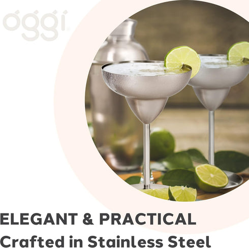 Oggi Stainless Steel Margarita Glasses - 12oz, Set of 2 - Unbreakable Margarita Glasses, Ideal Outdoor Margarita Glasses for Boating, RV, Parties,...